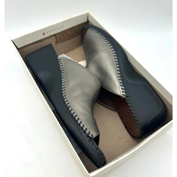 New Naturalizer Pewter Leather Slide Sandals 11 Wedge Slip-On Metallic Comfort - Picture 5 of 14